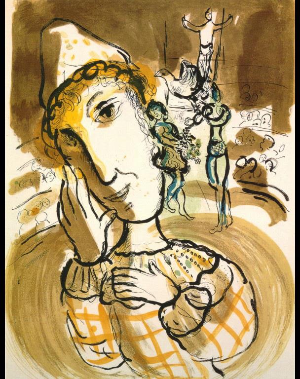 Le Cirque au clown jaune contemporain Marc Chagall Peintures à l'huile